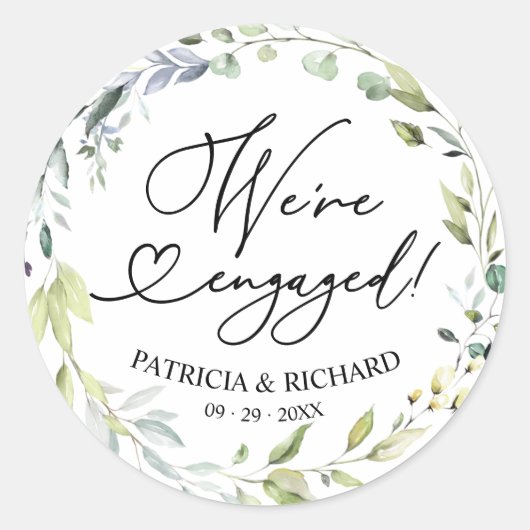 Sticker Rond Green We's Engaged Engagement Party (Devant)