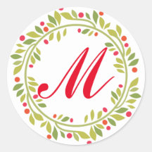 Green Wreath Red Monogram Holiday