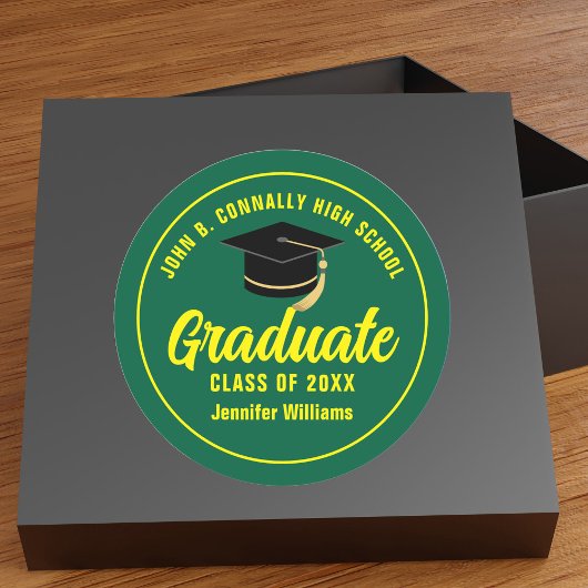 Sticker Rond Green Yellow Graduate Custom 2025 Graduation Party