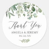 Sticker Rond Greenery Eucalyptus Leaves Wedding Thank You (Devant)