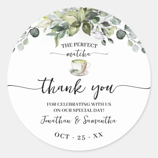 Sticker Rond Greenery Matcha Thank You Bridal Shower Favor (Devant)