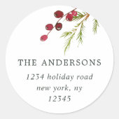 Sticker Rond Greenery Red Berries Holiday Adresse de retour (Devant)