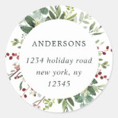 Sticker Rond Greenery Red Berries Holiday Adresse de retour (Devant)