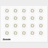 Sticker Rond Greenery Wreath & Red Bow Holiday Return Address (Feuille)