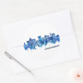 Sticker Rond Greensboro Caroline du Nord Skyline bleu (Enveloppe)