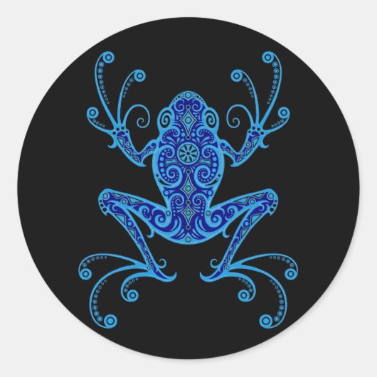 Sticker Rond Grenouille à arbre bleu et noir complexe (Devant)