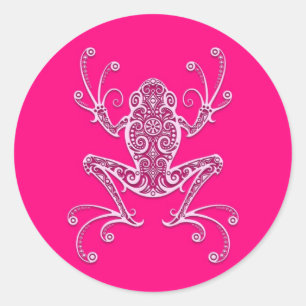 Sticker Rond Grenouille à arbre rose complexe