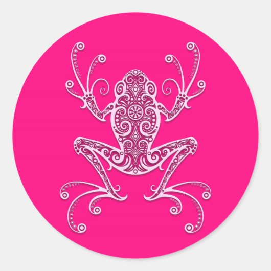 Sticker Rond Grenouille à arbre rose complexe (Devant)