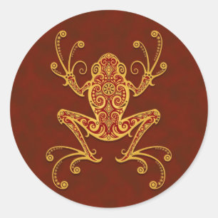 Sticker Rond Grenouille à arbre rouge doré complexe