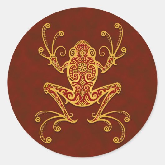 Sticker Rond Grenouille à arbre rouge doré complexe (Devant)