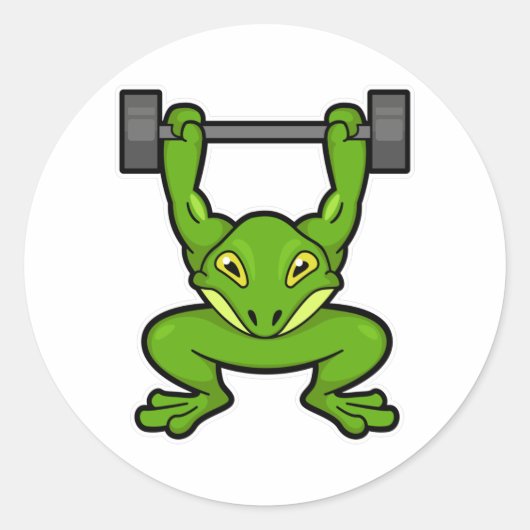 Sticker Rond Grenouille à Bodybuilding avec Barbell (Devant)