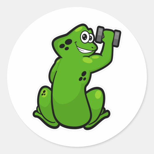Sticker Rond Grenouille à Bodybuilding avec Dumbbell (Devant)