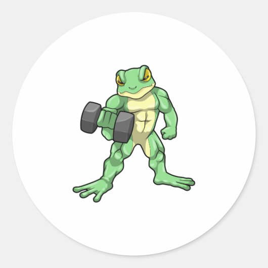 Sticker Rond Grenouille à Bodybuilding avec Dumbbell (Devant)
