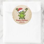 Sticker Rond Grenouille à caricature de Noël (Sac)