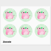 Sticker Rond Grenouille à fraise Kawaii (Feuille)