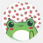 Sticker Rond Grenouille à fraise Kawaii (Devant)
