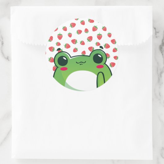 Sticker Rond Grenouille à fraise Kawaii (Sac)