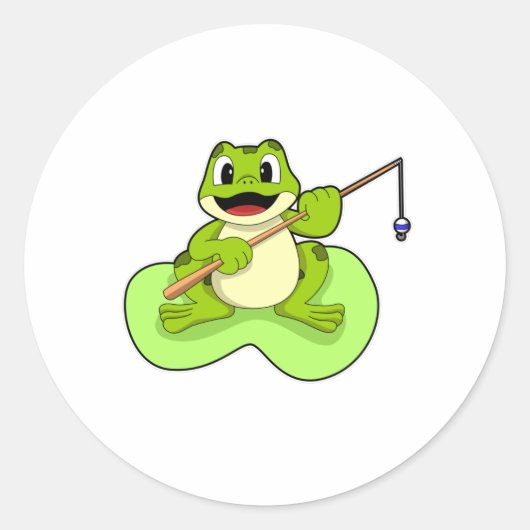 Sticker Rond Grenouille à la pêche avec canne à pêche (Devant)