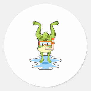 Sticker Rond Grenouille à la plongée avec tuba