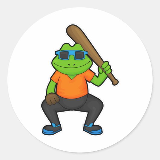 Sticker Rond Grenouille au baseball avec batte de baseball et l (Devant)