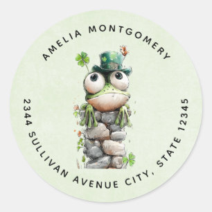 Sticker Rond Grenouille au chapeau vert et trèfle mignon - Adre