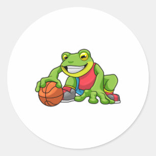 Sticker Rond Grenouille aux sports avec basket-ball