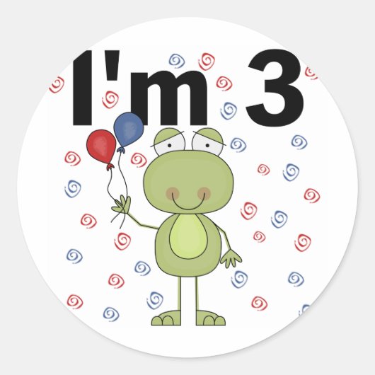 Sticker Rond Grenouille avec ballons 3e anniversaire (Devant)