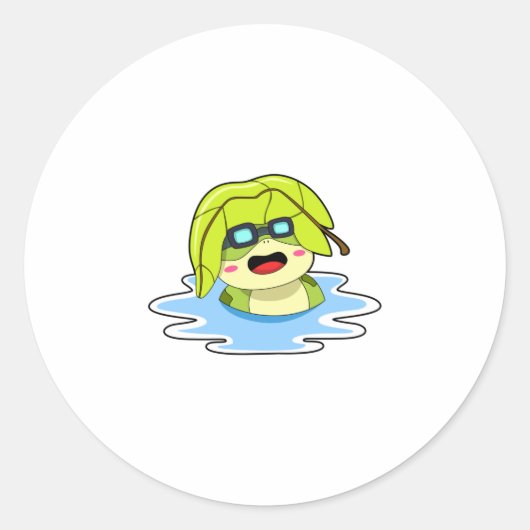 Sticker Rond Grenouille avec feuille à la natation (Devant)