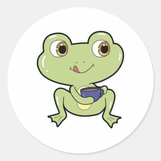 Sticker Rond Grenouille avec la coupe de café (Devant)