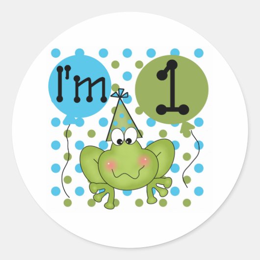 Sticker Rond Grenouille bleue 1er anniversaire (Devant)