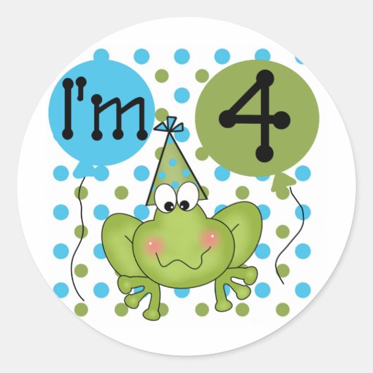 Sticker Rond Grenouille bleue 4e anniversaire Tshirts et cadeau (Devant)