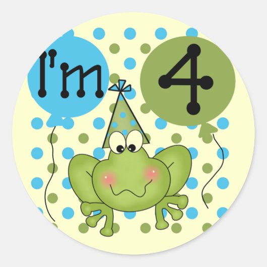 Sticker Rond Grenouille bleue 4e anniversaire Tshirts et cadeau (Devant)