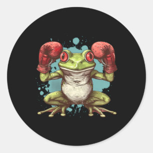 Sticker Rond Grenouille Boxeur Avec Gants De Boxe Kickboxing Dr