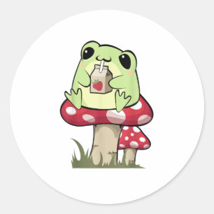 Sticker Rond Grenouille Champignon Goblincore Mycologie Style C
