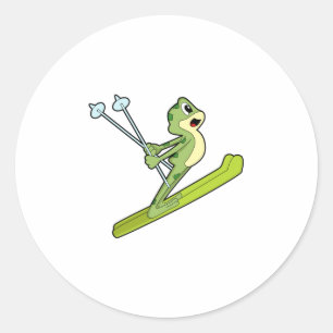 Sticker Rond Grenouille comme sauteur de ski avec Ski.PNG