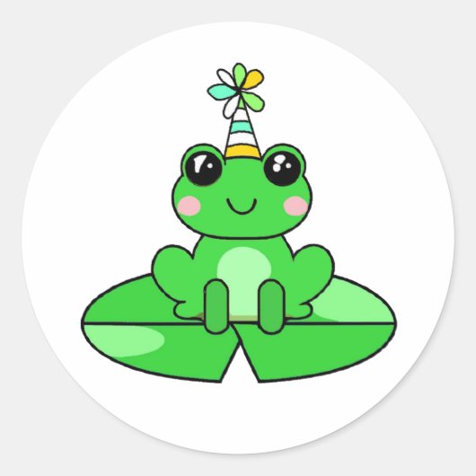 Sticker Rond Grenouille d'anniversaire sur un tapis de Lily (Devant)