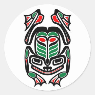Sticker Rond Grenouille d'art autochtone haïda - noir sur blanc