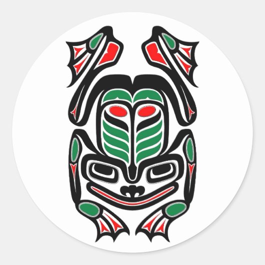 Sticker Rond Grenouille d'art autochtone haïda - noir sur blanc (Devant)