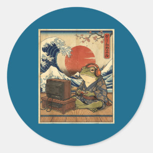 Sticker Rond Grenouille de jeu d'art Ukiyo-e Joueur japonais An