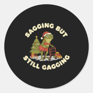 Sticker Rond Grenouille de Noël drôle affaissée mais toujours e