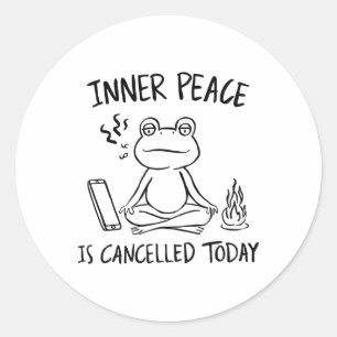 Sticker Rond Grenouille drôle de méditation Yoga Meme Art naïf