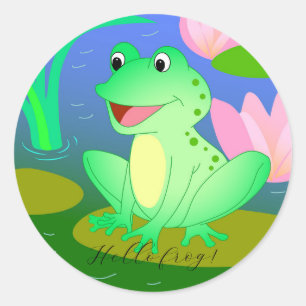 Sticker Rond Grenouille drôle, dessin animé