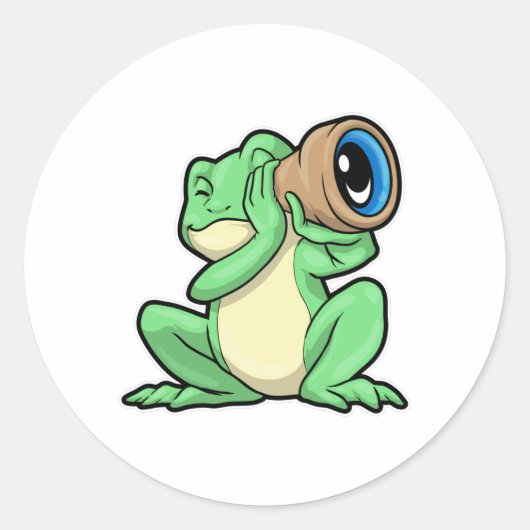 Sticker Rond Grenouille en astronomie avec télescope (Devant)