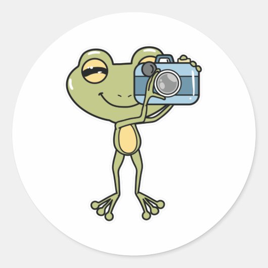 Sticker Rond Grenouille en photographe avec caméra (Devant)