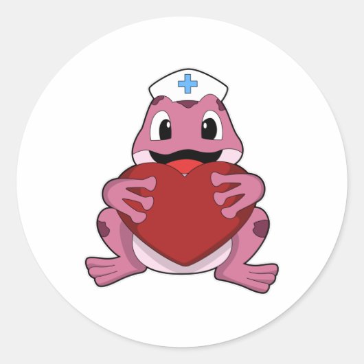 Sticker Rond Grenouille en tant qu'infirmière avec coeur (Devant)