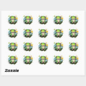 Sticker Rond Grenouille et fleurs (Feuille)