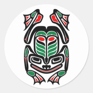 Sticker Rond Grenouille indigène d'art de Haida - noircissez