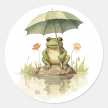 Grenouille mignonne avec un parapluie au lac