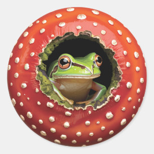 Sticker Rond Grenouille mignonne dans un champignon - Grenouill