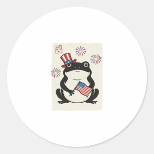 Sticker Rond Grenouille Patriotique Gravure Vintage Art Vectori